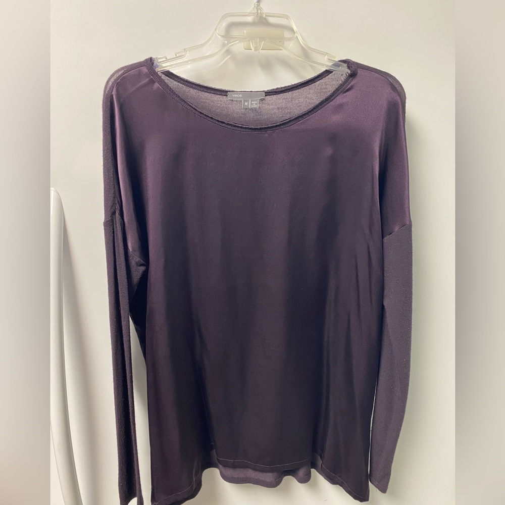 Vince Long-Sleeve Crewneck Top in Plum - Picture 2 of 5